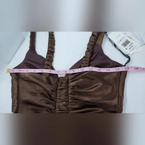 New Vintage Jessica McClintock Brown Satin Short Dress - Picture 6 of 7